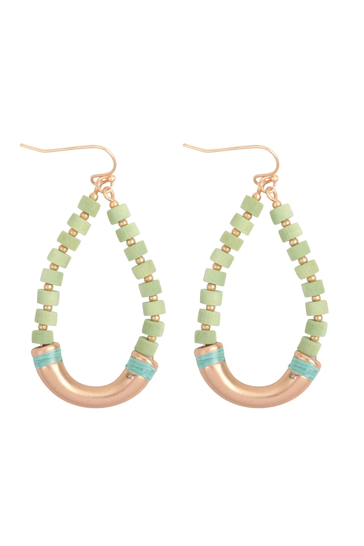 WOOD BEADED METAL TEARDROP EARRINGS