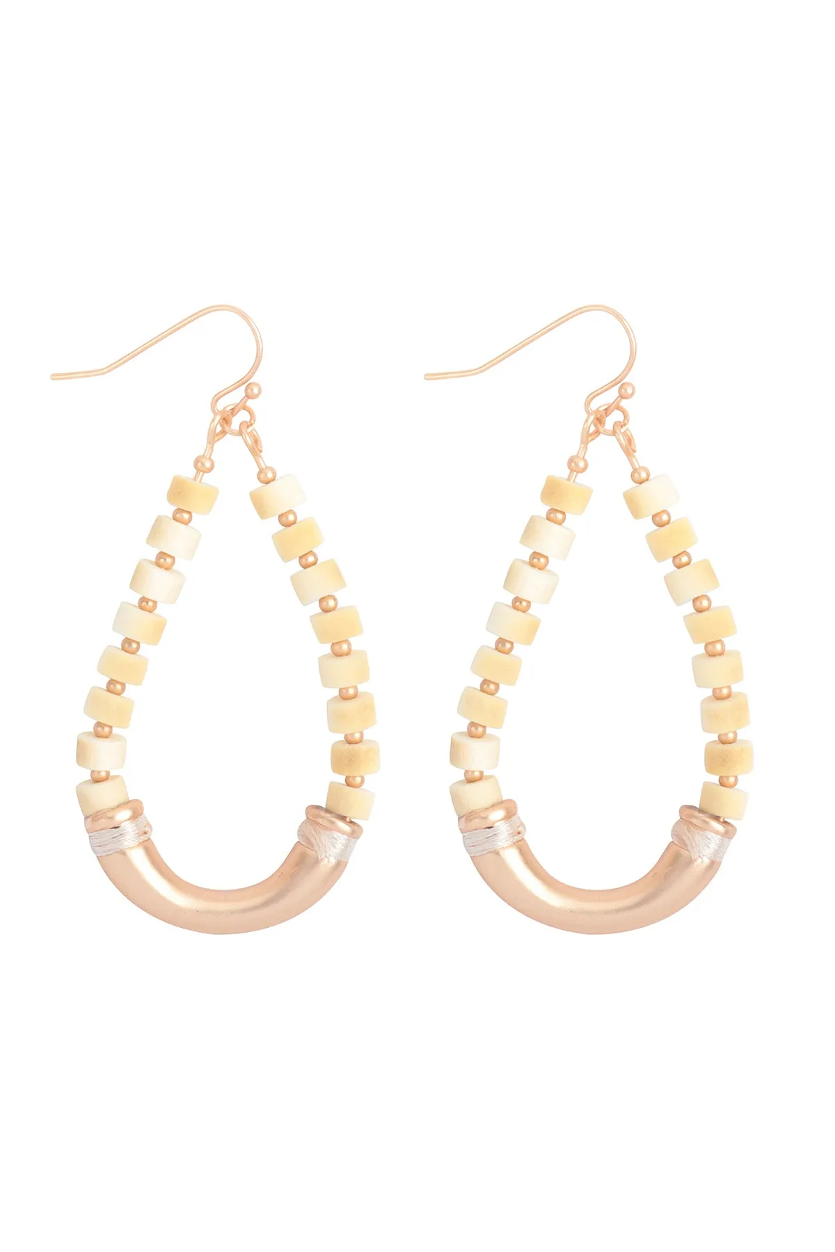 WOOD BEADED METAL TEARDROP EARRINGS