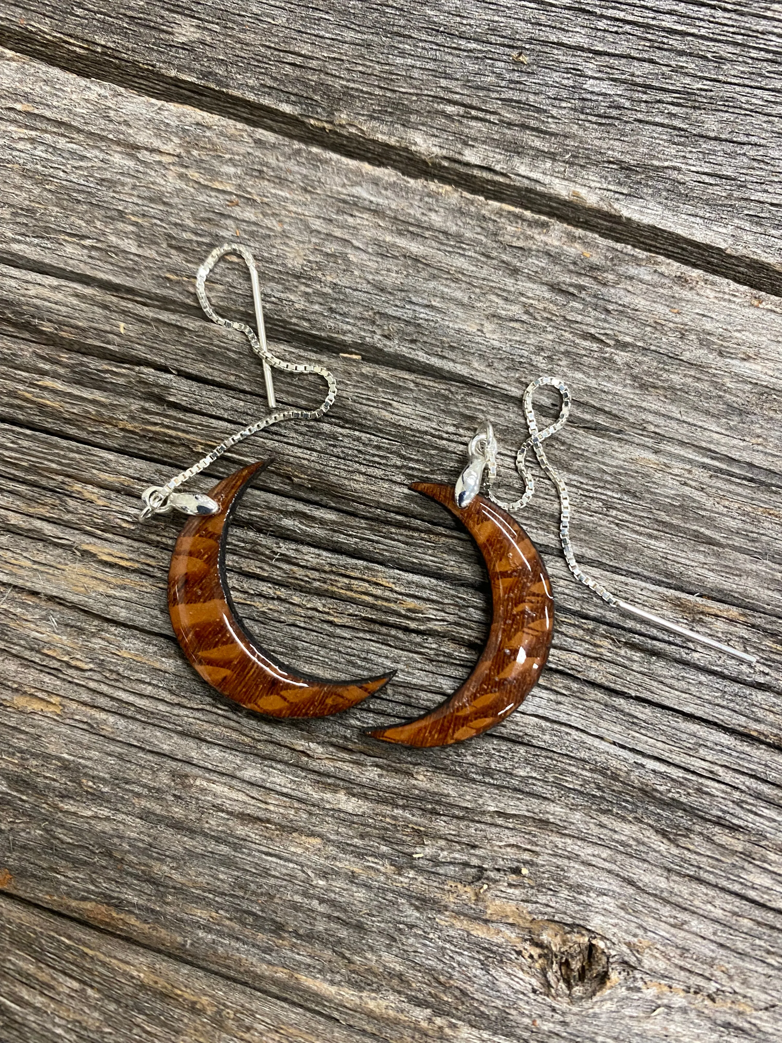 Wooden Moon Dangle Earrings