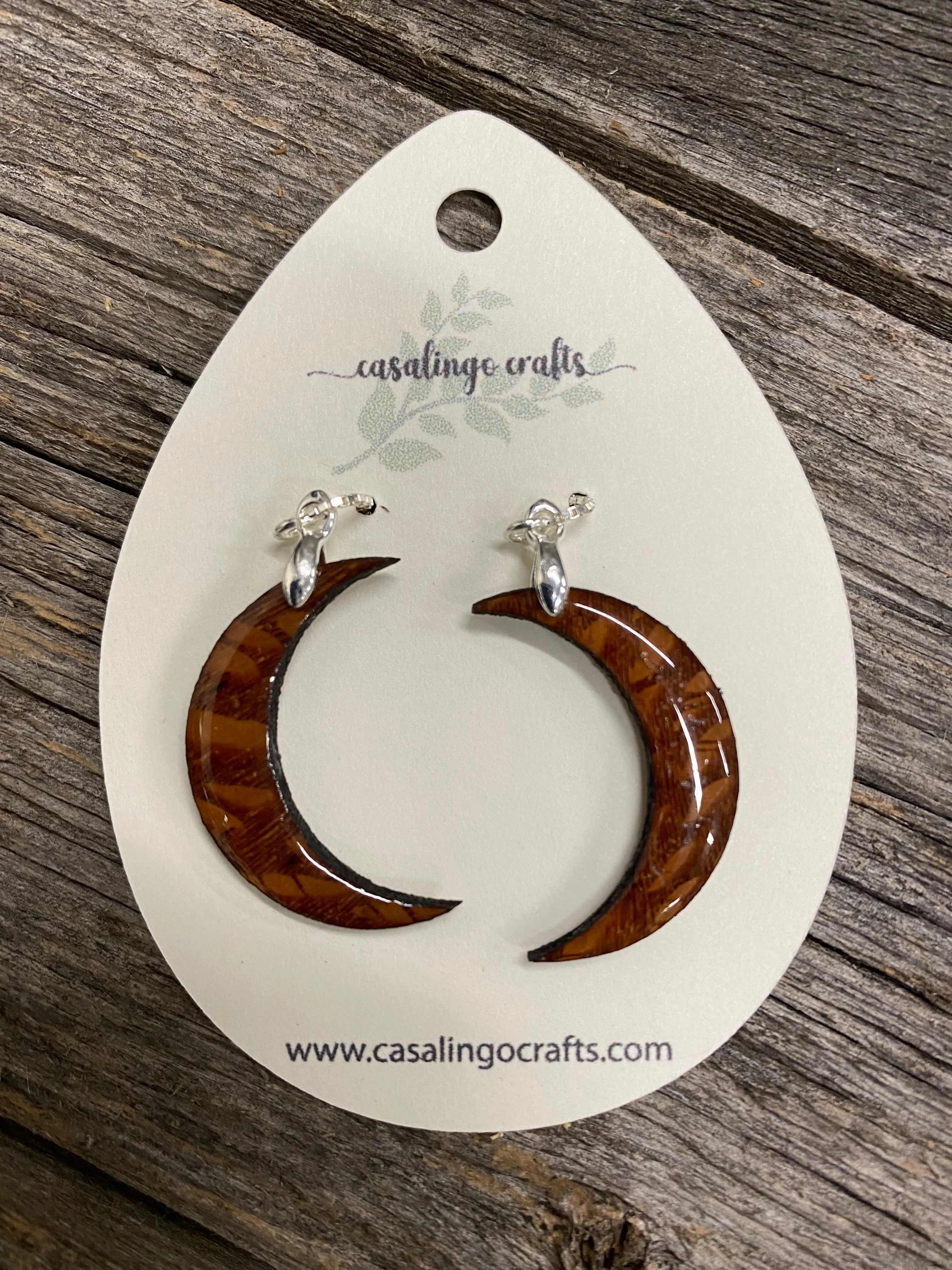 Wooden Moon Dangle Earrings