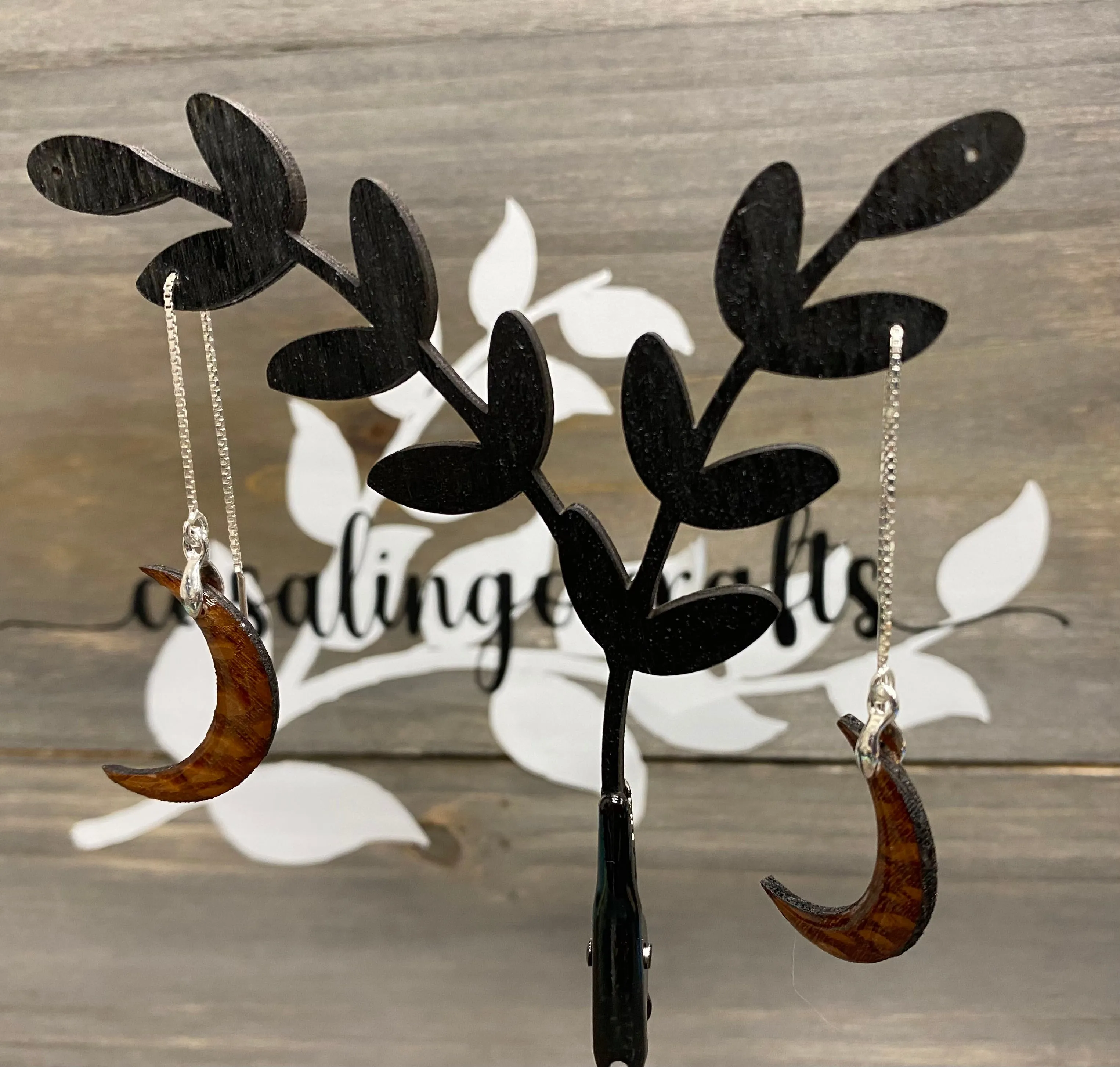Wooden Moon Dangle Earrings