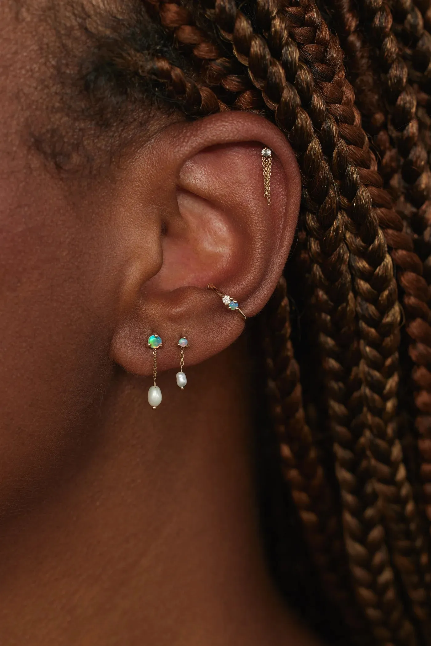 wwake / small shower earrings - opal   pearl