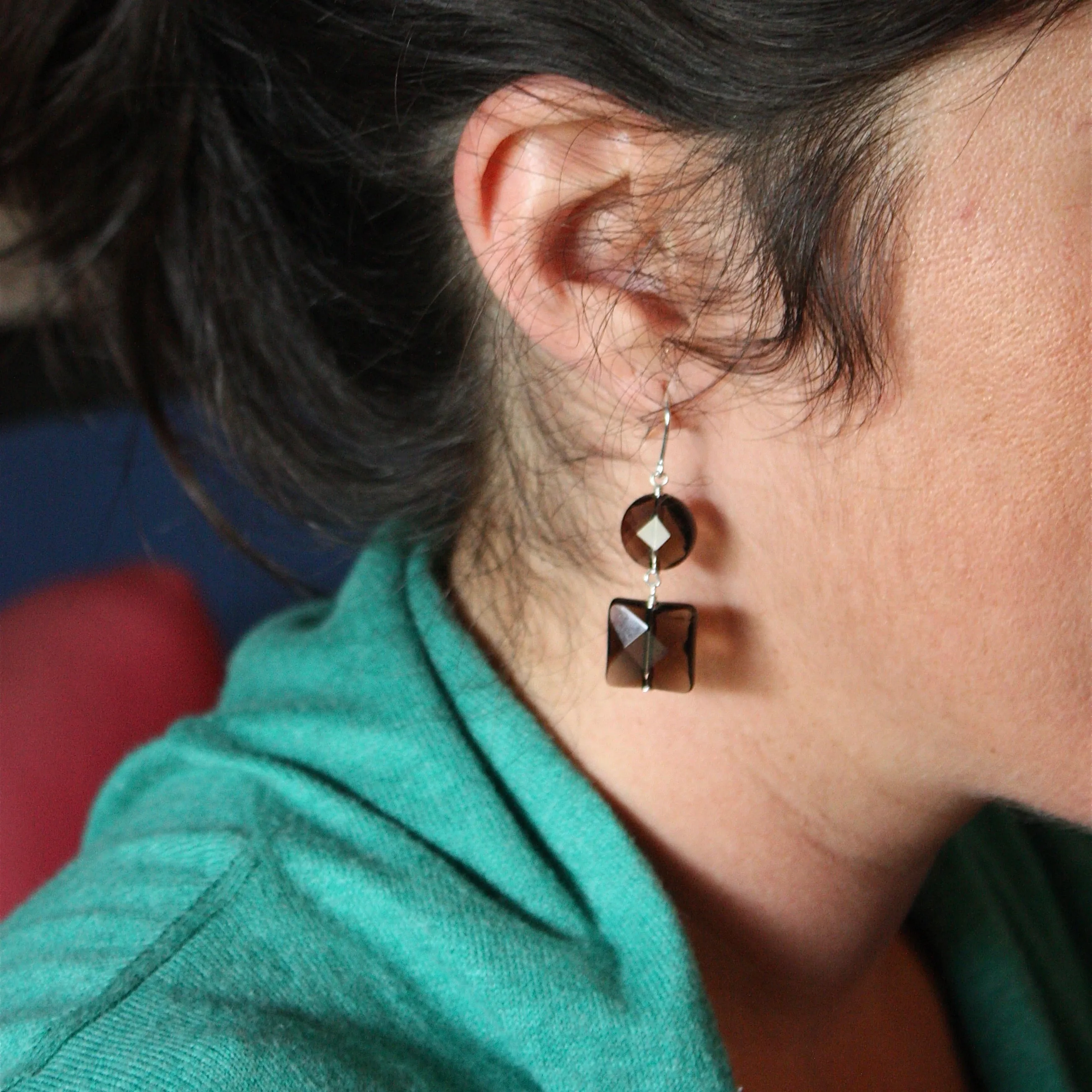 XO Geometric Double Smokey Quartz & Sterling Silver Earrings - Featherhead Studio