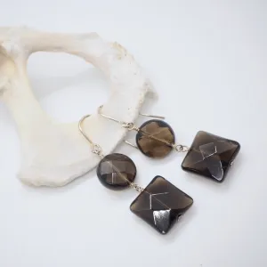 XO Geometric Double Smokey Quartz & Sterling Silver Earrings - Featherhead Studio