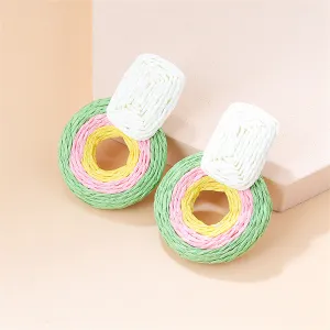 Yellow & Green Raffia Geo Drop Earrings