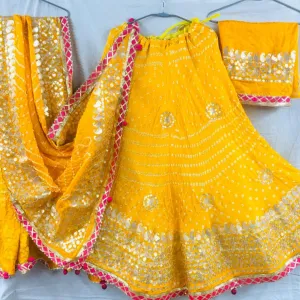 Yellow Bandhej Lehenga Chunni