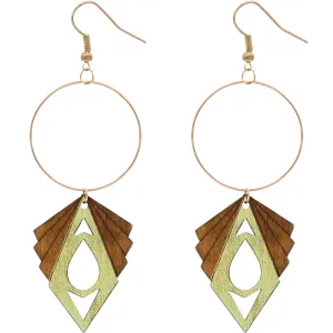 Yellow Geometric Wooden Hoop Earrings