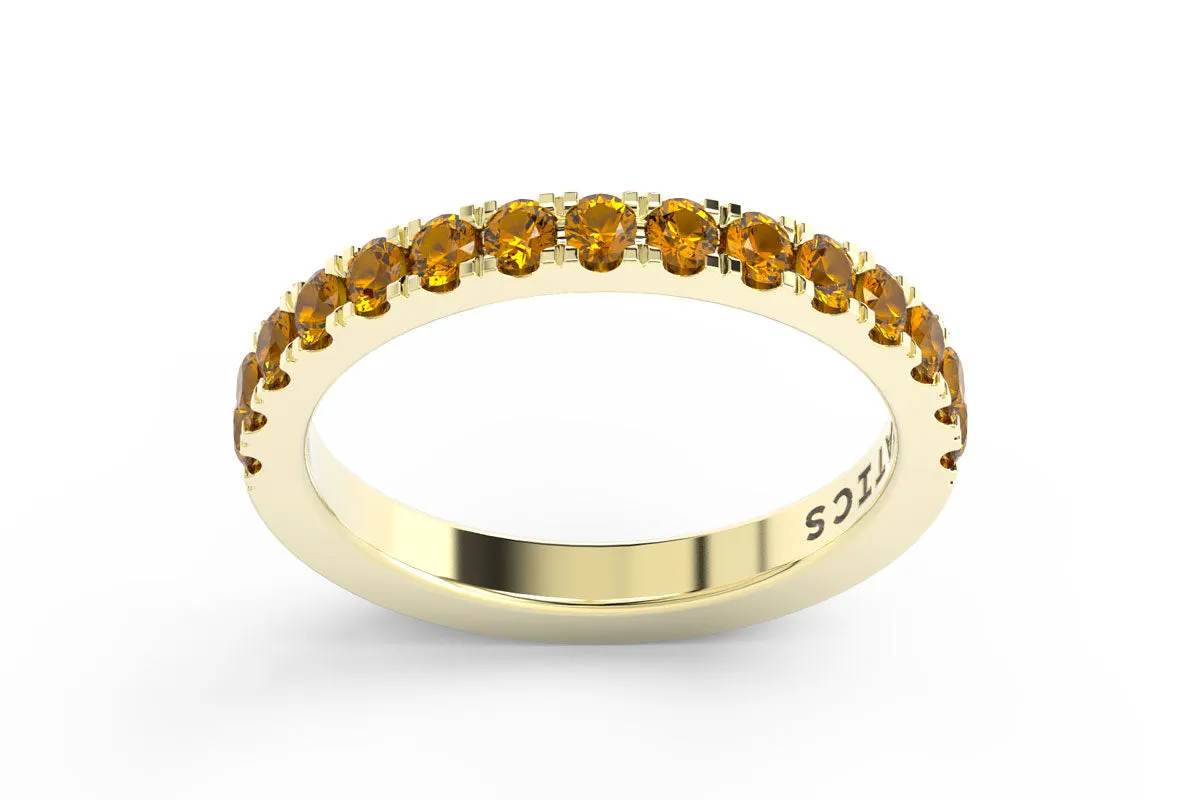 YELLOW GOLD BIRTHSTONE HALF PAVE STACKING RING