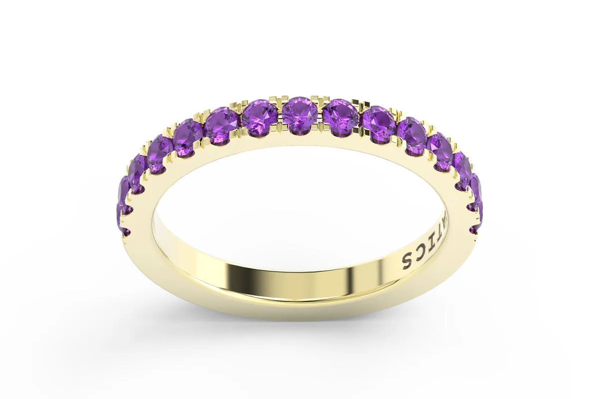 YELLOW GOLD BIRTHSTONE HALF PAVE STACKING RING