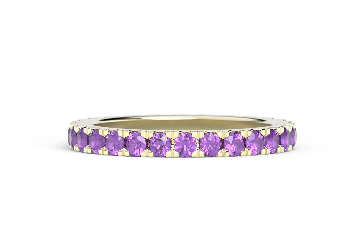 YELLOW GOLD BIRTHSTONE HALF PAVE STACKING RING