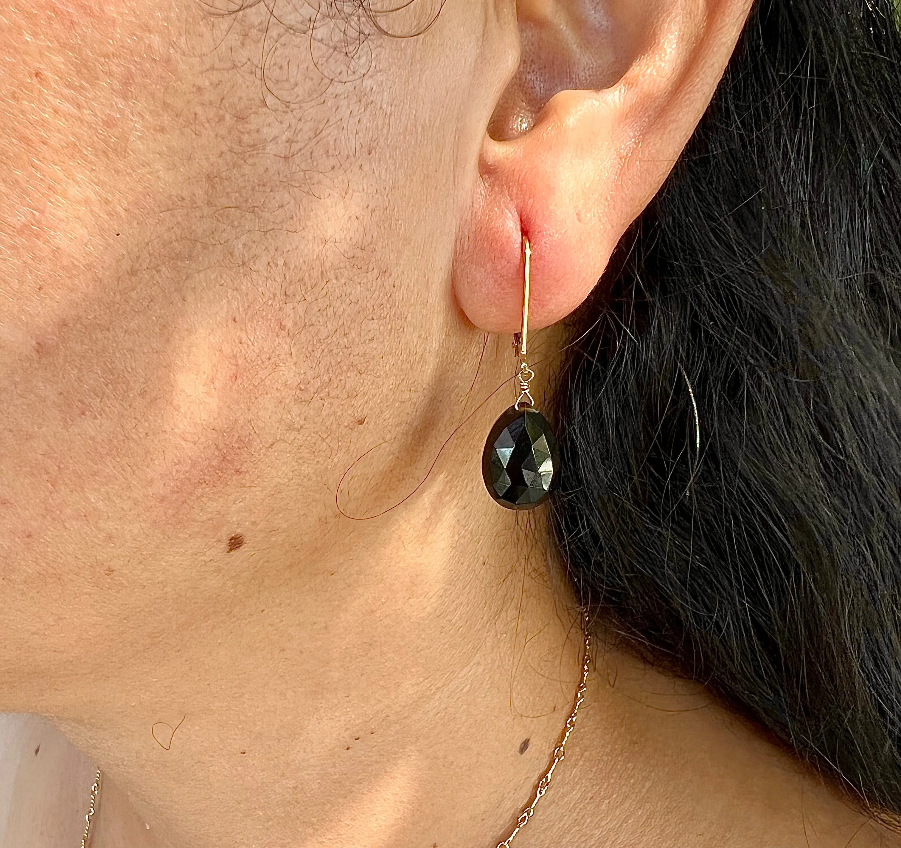 Yellow Gold Filled Onyx Drop Earrings