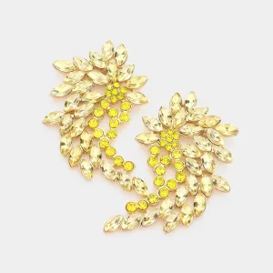 Yellow Marquise and Round Stone Cluster Angel Wing Pageant Earrings | Prom Earrings |  590054