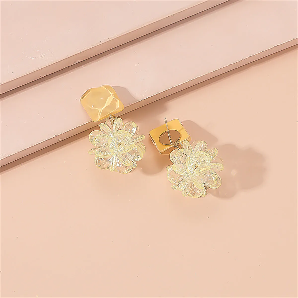 Yellow Resin & Acrylic Floral Drop Earrings