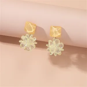 Yellow Resin & Acrylic Floral Drop Earrings