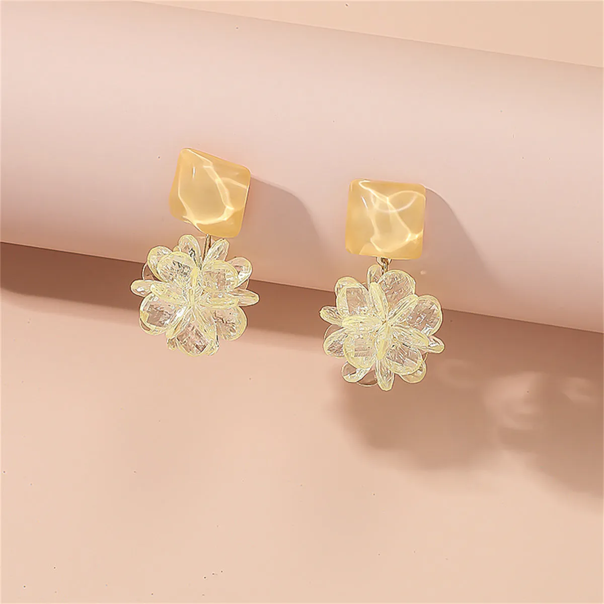 Yellow Resin & Acrylic Floral Drop Earrings
