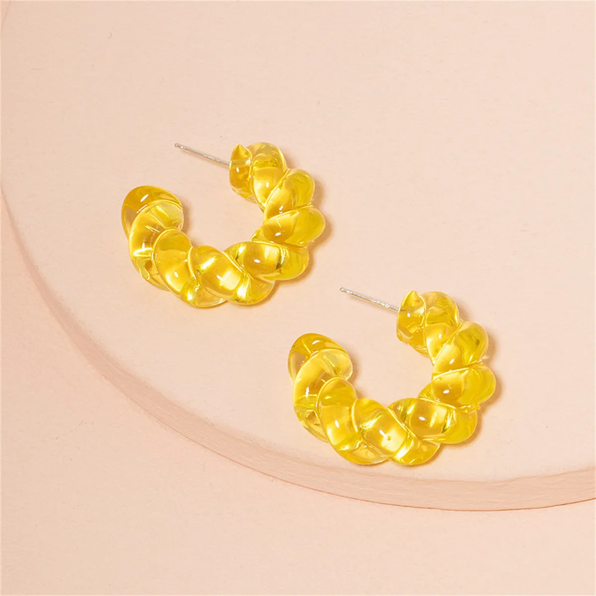 Yellow Twisted C Drop Earrings