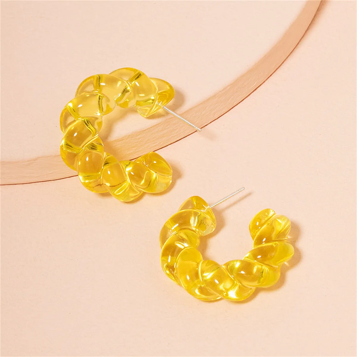 Yellow Twisted C Drop Earrings