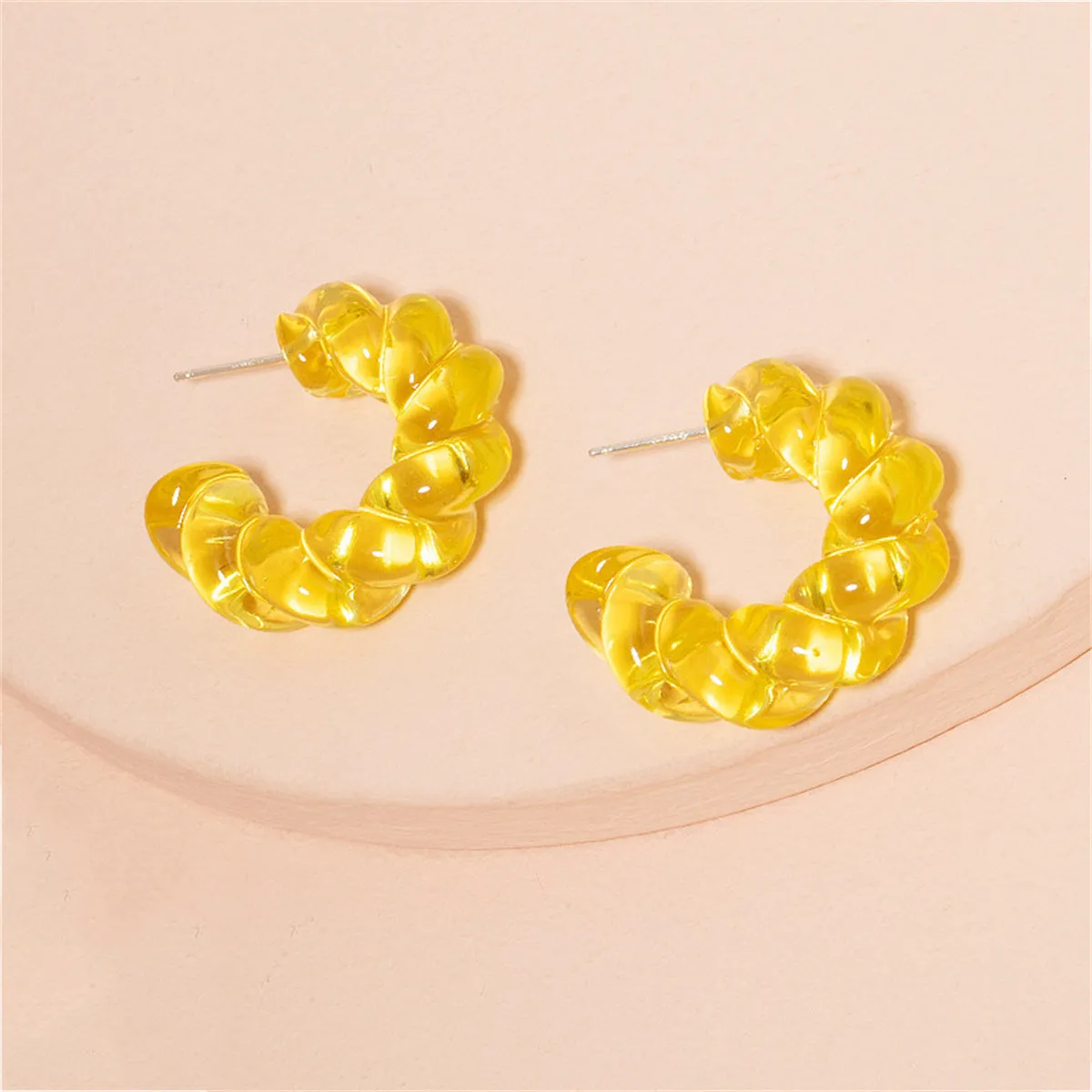 Yellow Twisted C Drop Earrings