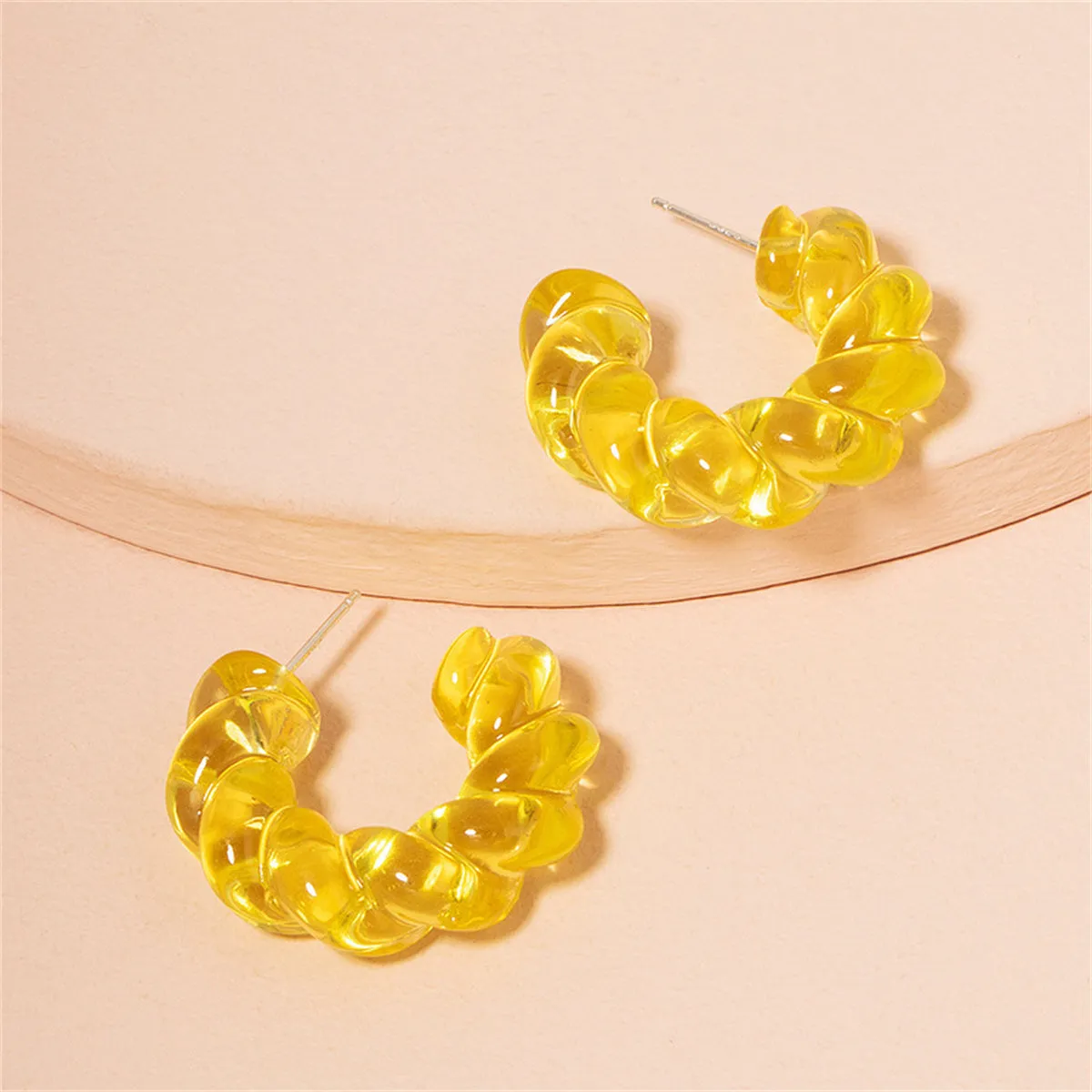 Yellow Twisted C Drop Earrings
